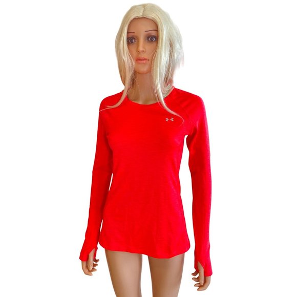 Under Armour Long Sleeve Tee Women’s S/M Neon Orange Shirt Tag Removed* - Picture 5 of 8